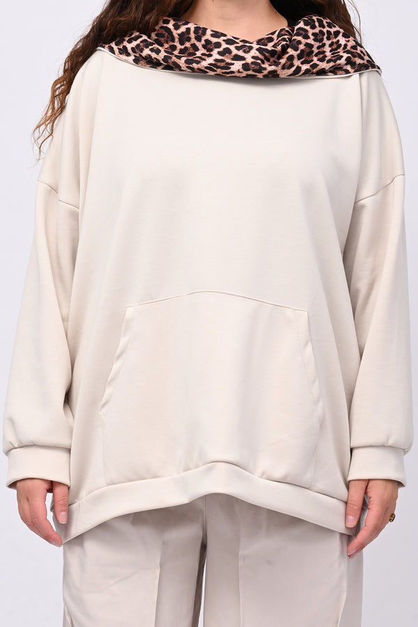Felpa collone animalier - Greige