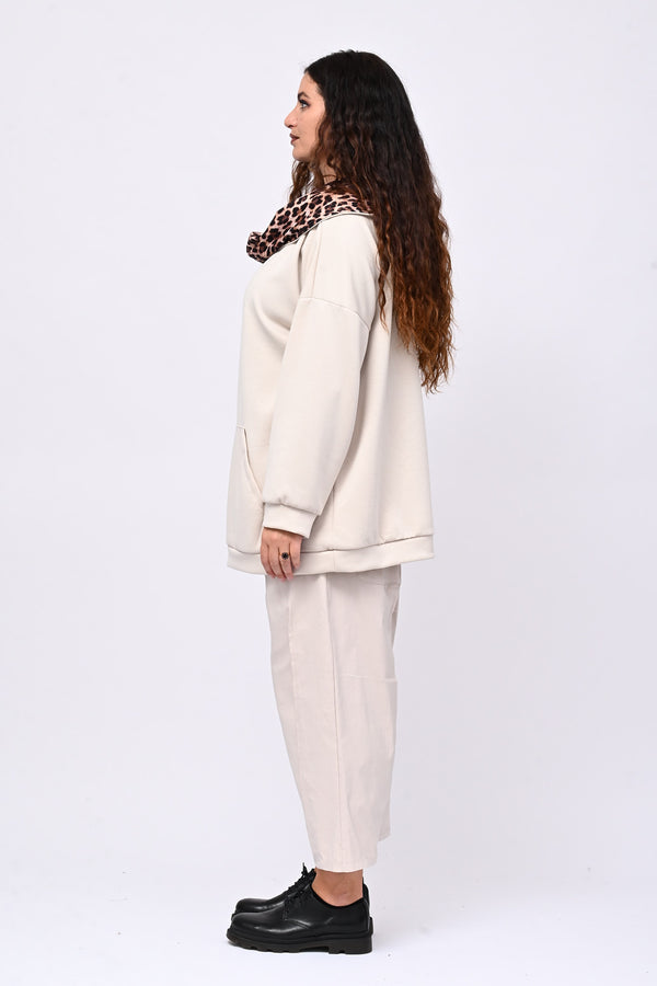 Felpa collone animalier - Greige