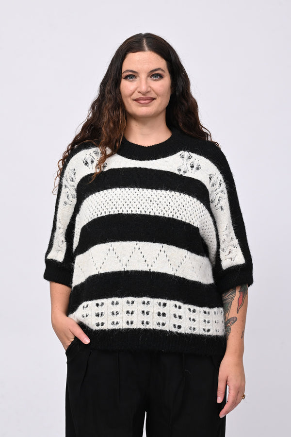 Pull righe traforato - Nero