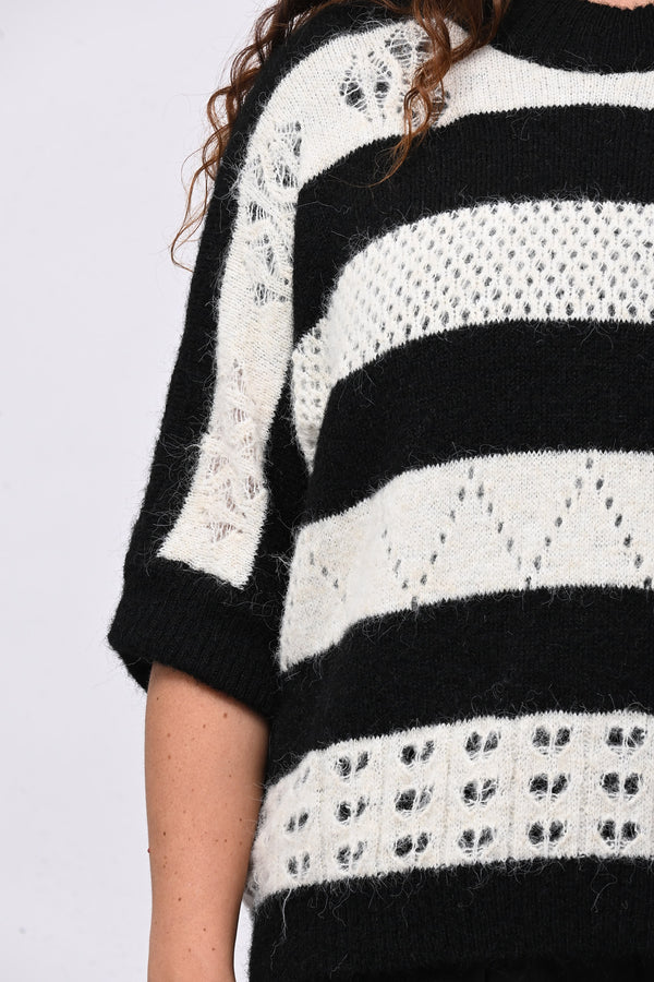 Pull righe traforato - Nero