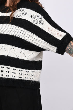 Pull righe traforato - Nero