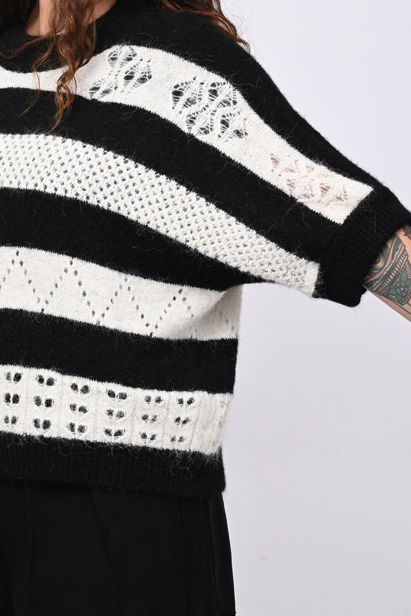 Pull righe traforato - Nero