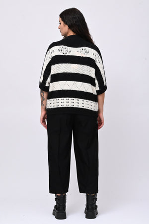 Pull righe traforato - Nero