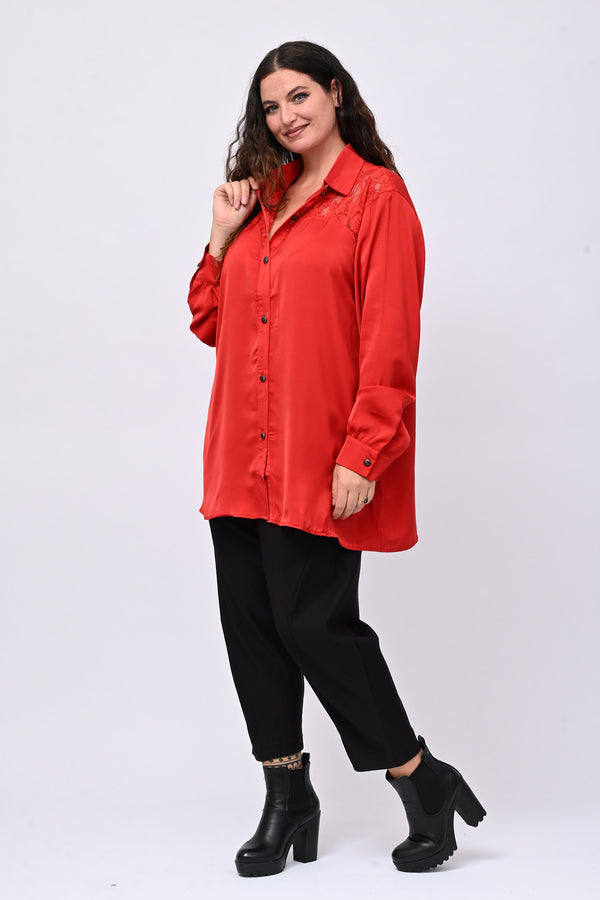 Camicia inserti pizzo - Rosso