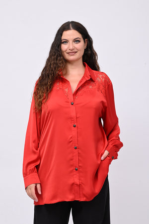 Camicia inserti pizzo - Rosso