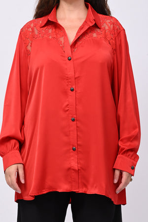 Camicia inserti pizzo - Rosso