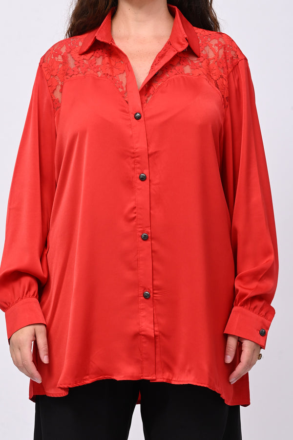 Camicia inserti pizzo - Rosso
