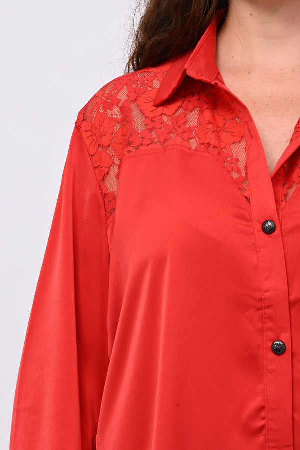 Camicia inserti pizzo - Rosso