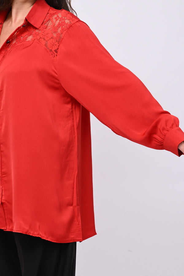 Camicia inserti pizzo - Rosso