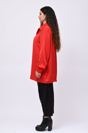 Camicia inserti pizzo - Rosso