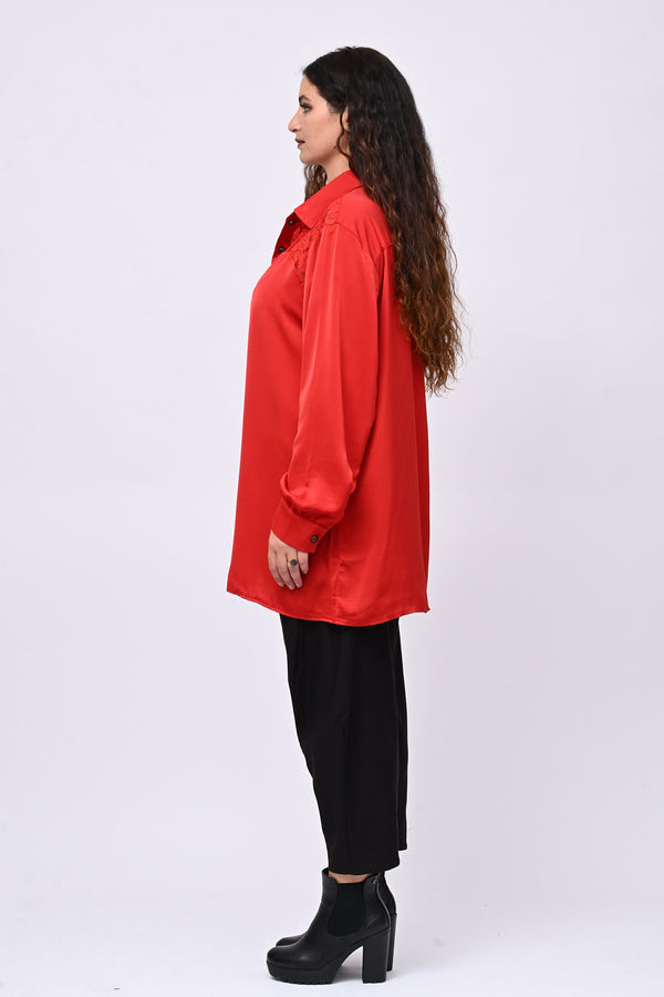 Camicia inserti pizzo - Rosso