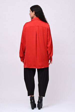 Camicia inserti pizzo - Rosso