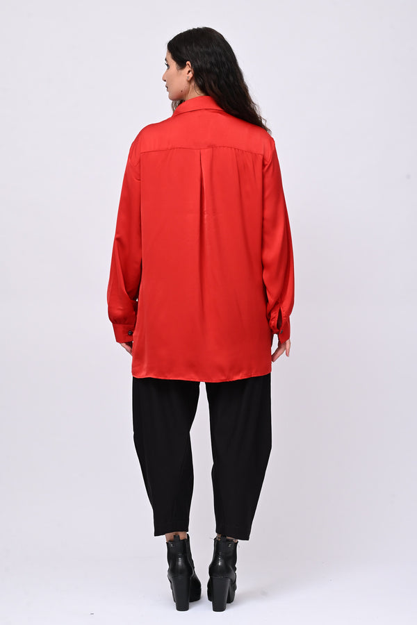Camicia inserti pizzo - Rosso