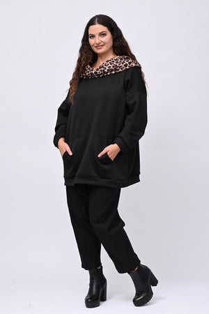 Felpa collone animalier - Nero