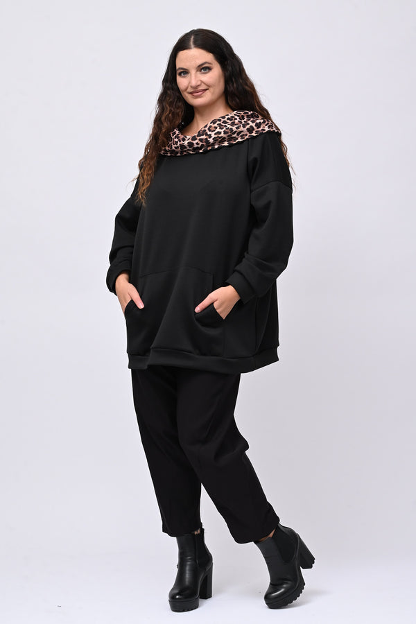 Felpa collone animalier - Nero