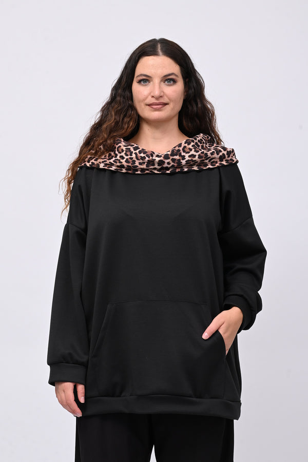 Felpa collone animalier - Nero