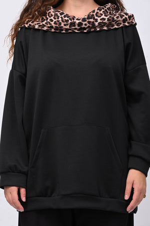 Felpa collone animalier - Nero
