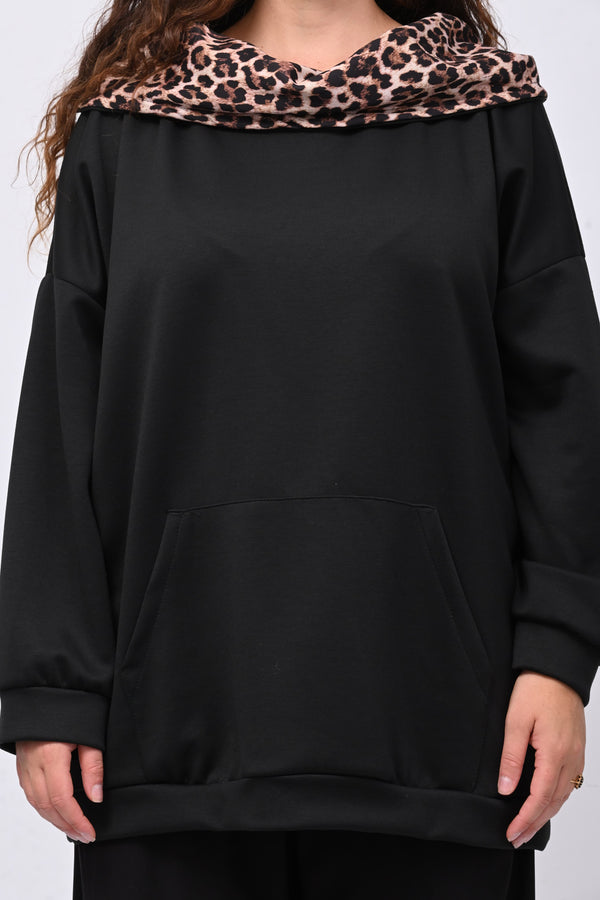 Felpa collone animalier - Nero