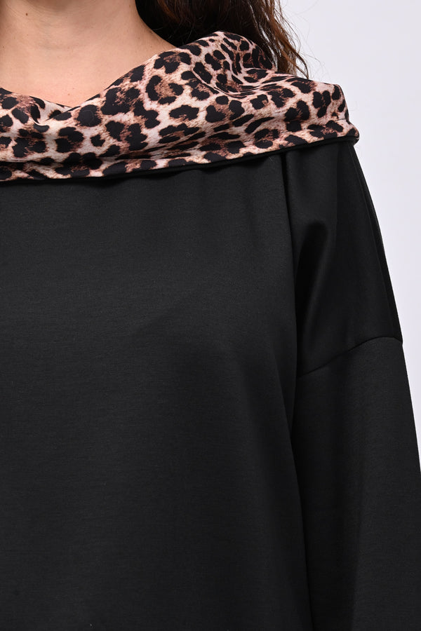 Felpa collone animalier - Nero