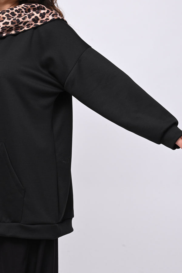 Felpa collone animalier - Nero