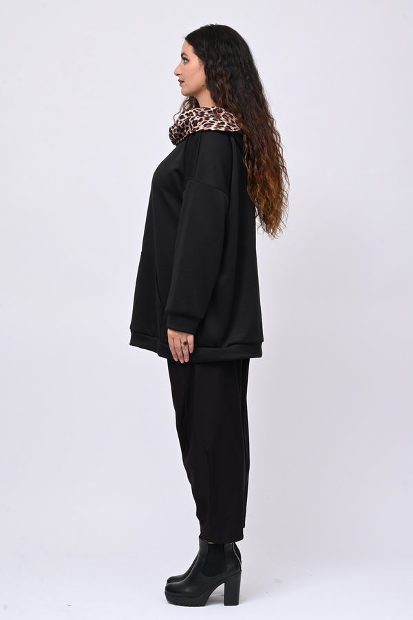 Felpa collone animalier - Nero
