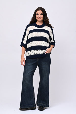 Pull righe traforato - Blu