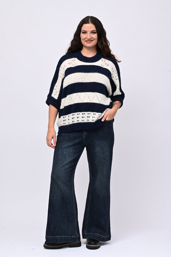 Pull righe traforato - Blu