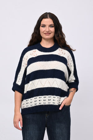 Pull righe traforato - Blu