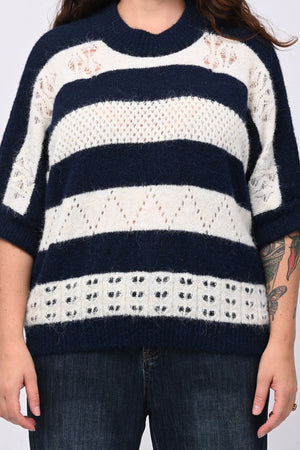 Pull righe traforato - Blu