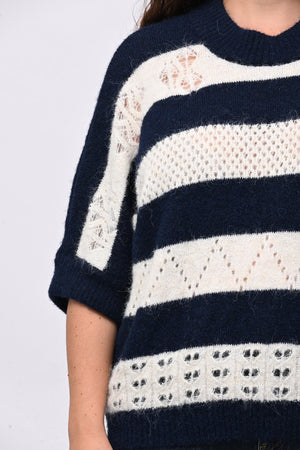 Pull righe traforato - Blu