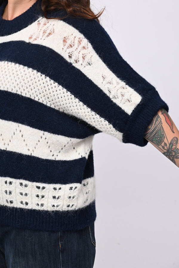 Pull righe traforato - Blu
