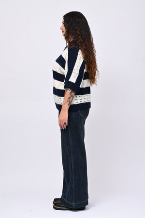 Pull righe traforato - Blu