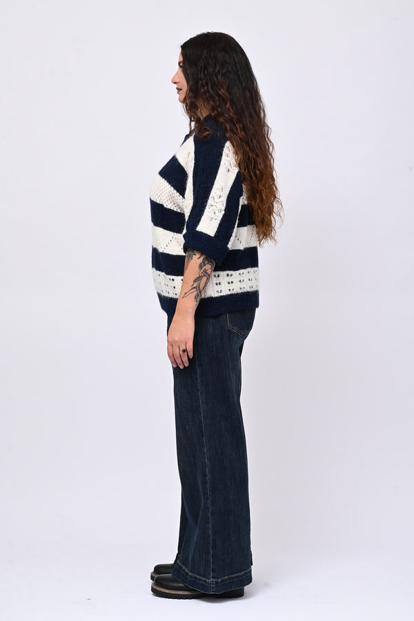 Pull righe traforato - Blu