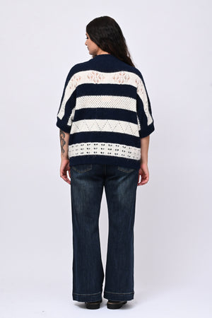 Pull righe traforato - Blu