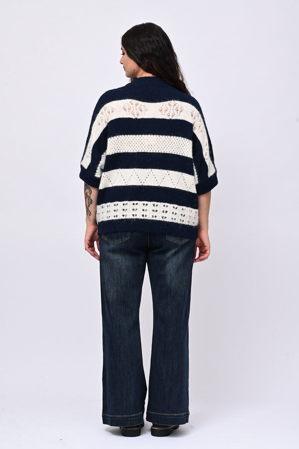 Pull righe traforato - Blu