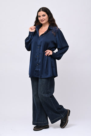 Camicia inserti pizzo - Blu