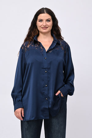 Camicia inserti pizzo - Blu