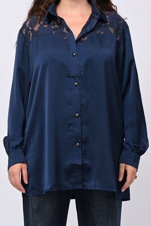 Camicia inserti pizzo - Blu