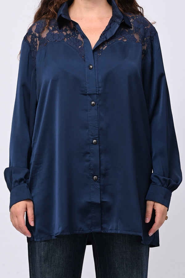 Camicia inserti pizzo - Blu
