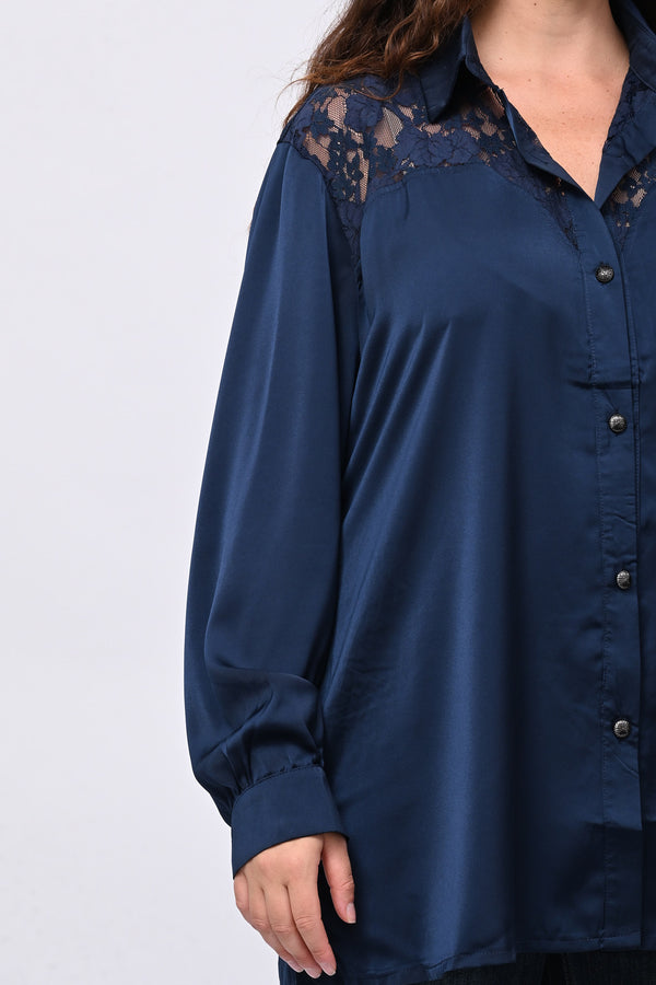Camicia inserti pizzo - Blu