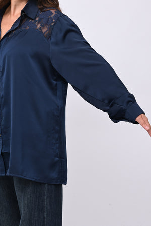 Camicia inserti pizzo - Blu