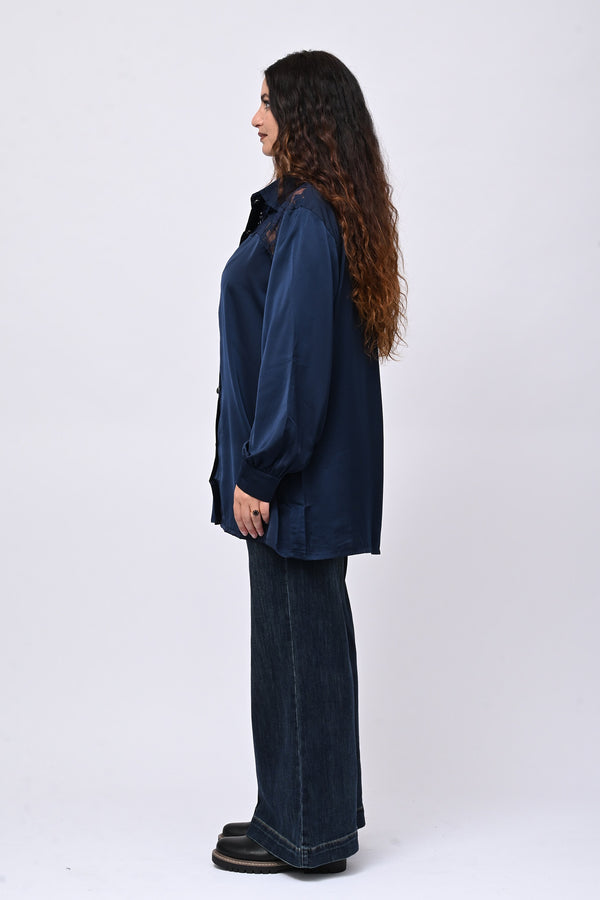 Camicia inserti pizzo - Blu