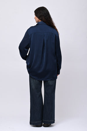 Camicia inserti pizzo - Blu