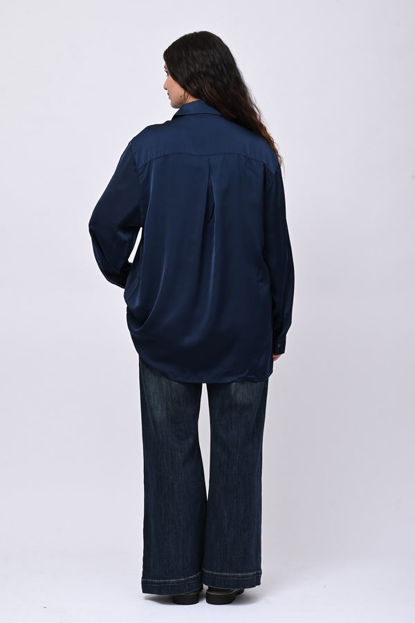 Camicia inserti pizzo - Blu