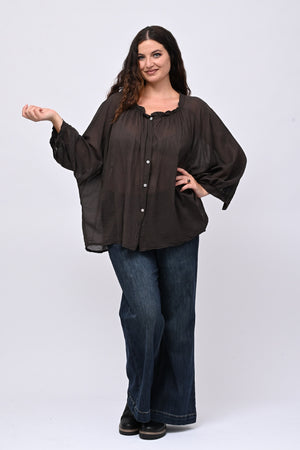 Camicia mussola stropicciata - Moro