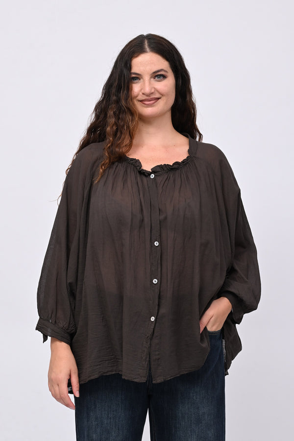Camicia mussola stropicciata - Moro