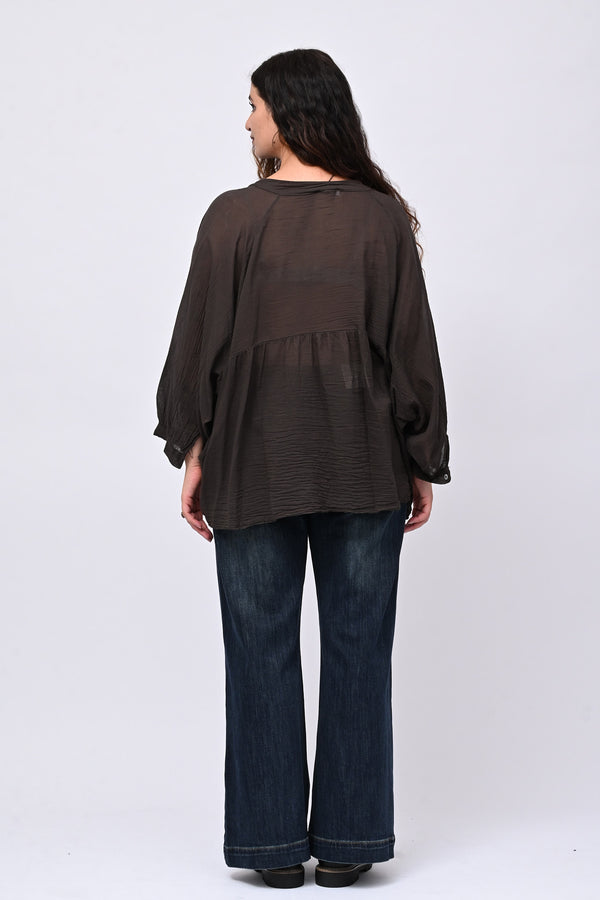 Camicia mussola stropicciata - Moro
