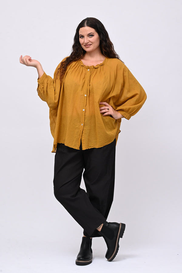 Camicia mussola stropicciata - Ocra