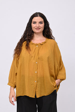 Camicia mussola stropicciata - Ocra