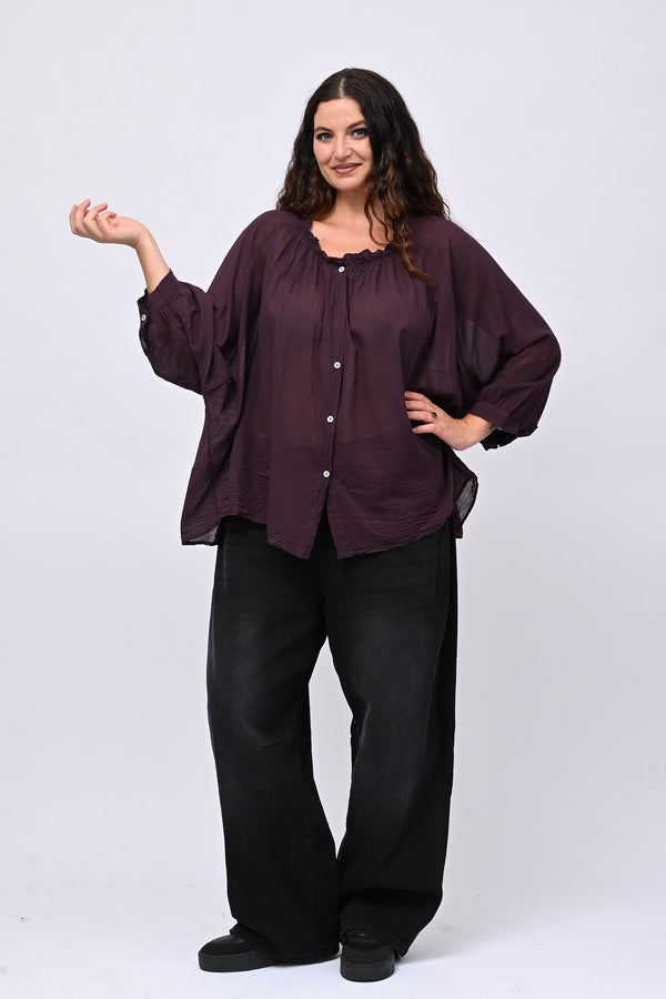 Camicia mussola stropicciata - Melanzana